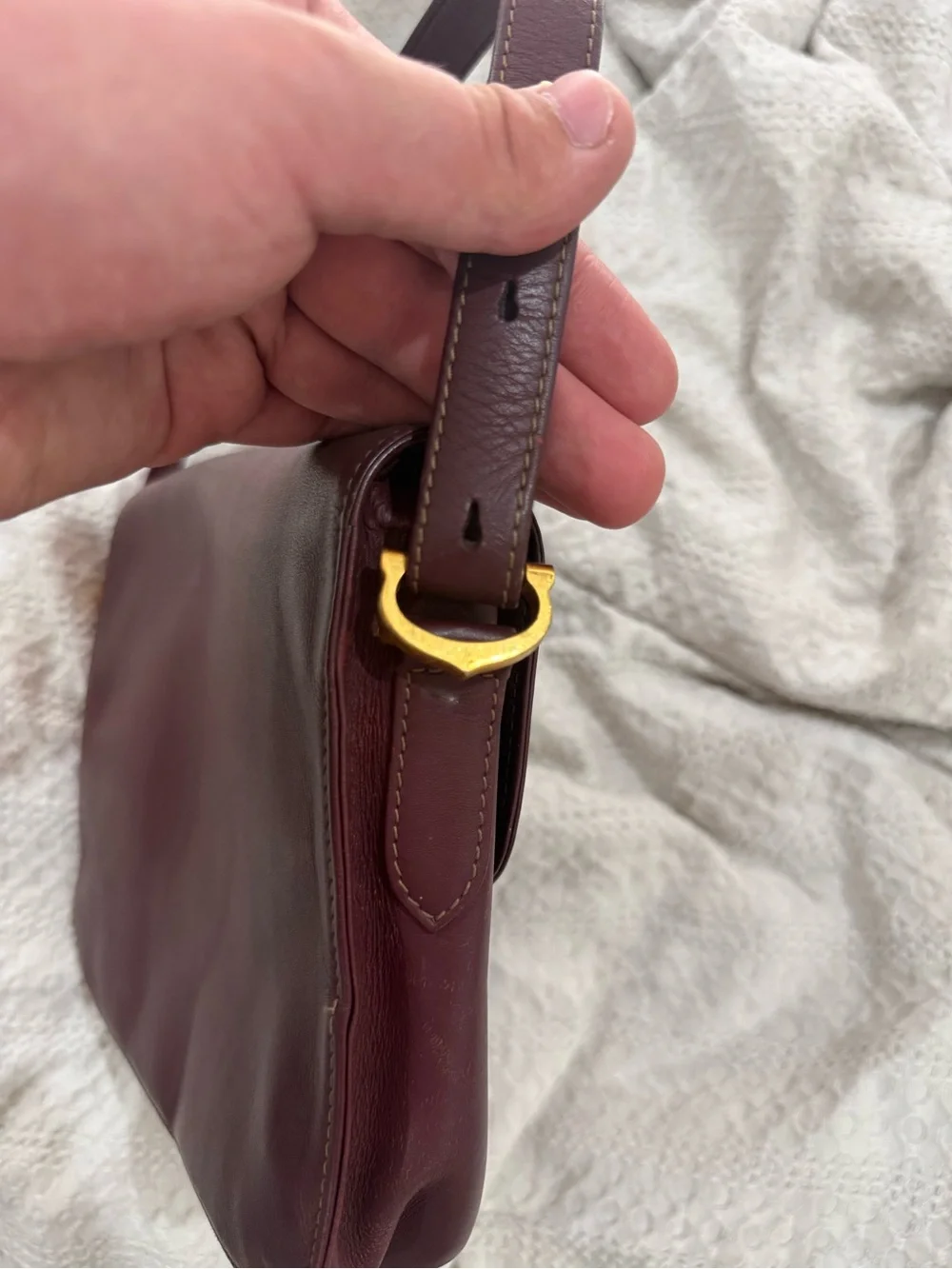 Vintage Cartier Must Line Shoulder Bag in Bordeaux leather, USED